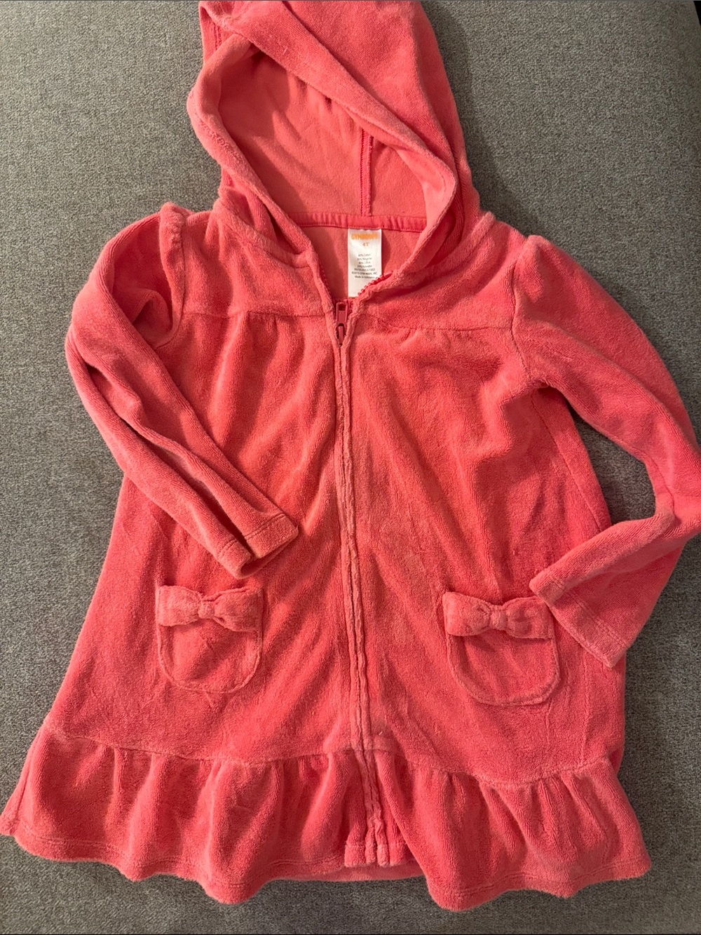 5/$15- Coral Hooded Girls Zip-Up Dress Jacket
